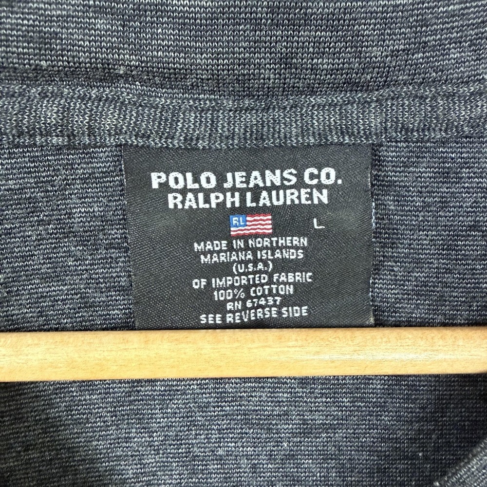 Polo Ralph Lauren Jeans Co Shirt Mens Large Gray V-Neck Long Sleeve Tee Logo - Picture 3 of 9